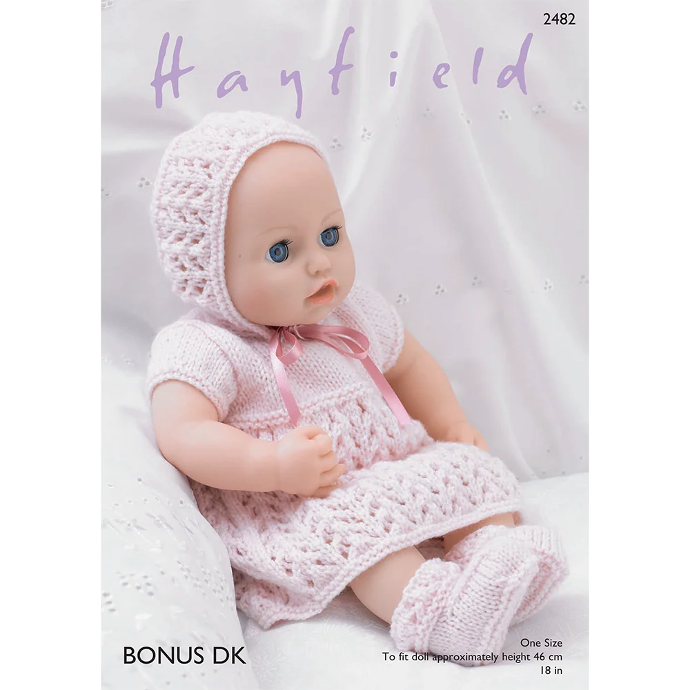 Baby Doll's Dress, Bonnet, Bootees and Pants in Hayfield Bonus Dk