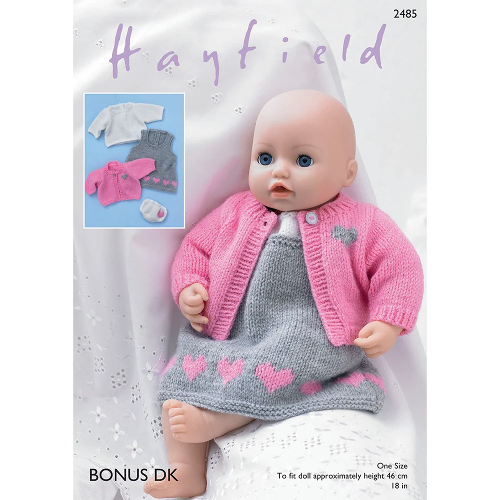 Baby Doll's Pinafore, Cardigan, Top, and Pants in Hayfield Bonus Dk