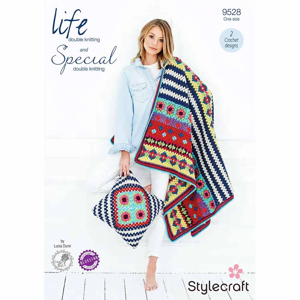 Boho Blanket and Cushion in Stylecraft Life DK and Special DK by Lucia Dunn