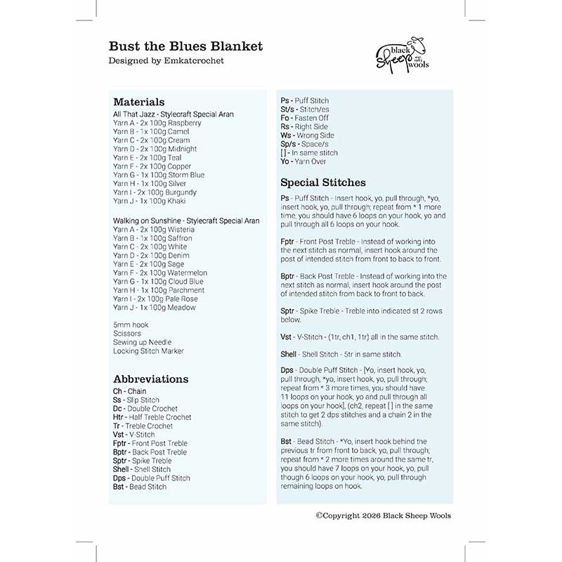 Bust the Blues Crochet Blanket Pattern Booklet by Emkatcrochet - Image 2