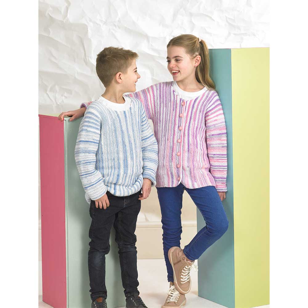 Cardigan and Sweater in James C Brett Party Time Stripes Dk