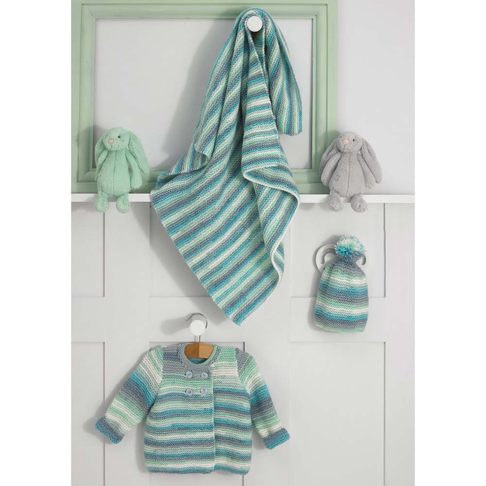 Cardigan, Blanket and Hat in James C Brett Baby Twinkle Prints DK