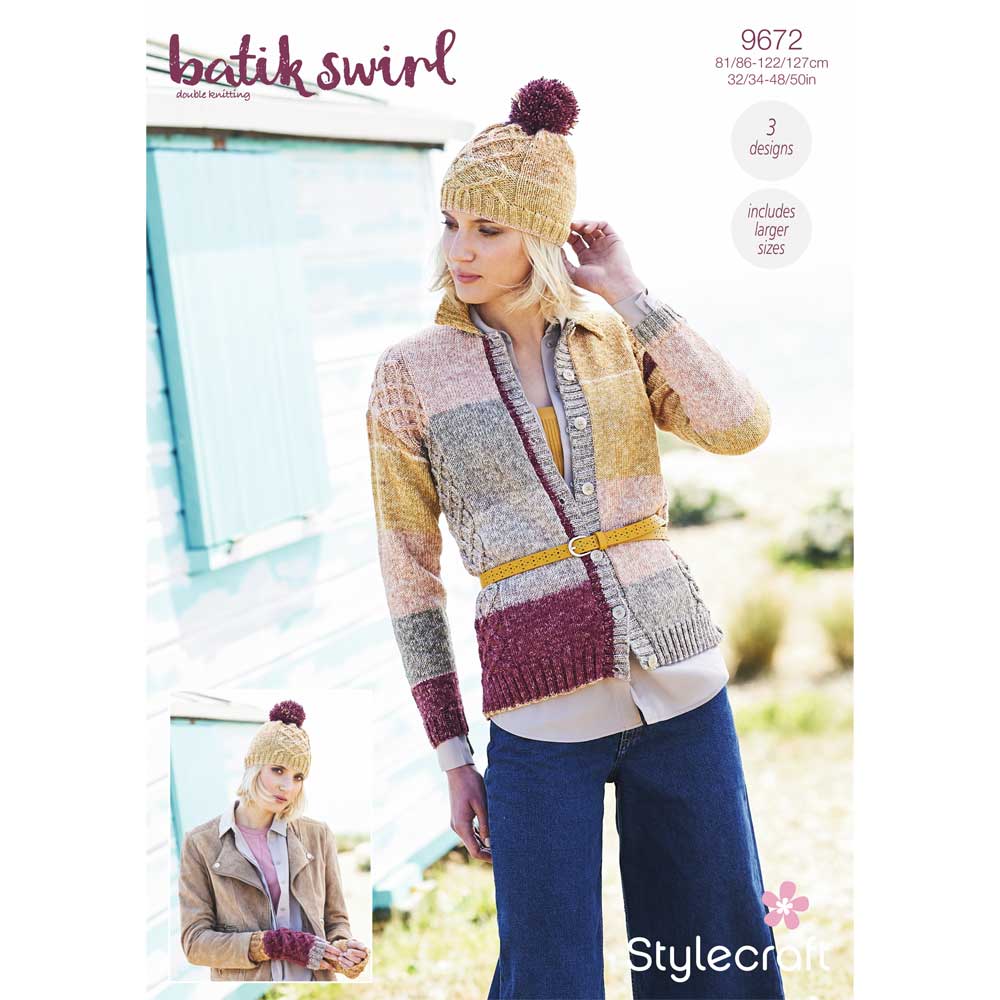 Cardigan, Hat and Wristwarmers in Stylecraft Batik Swirl DK