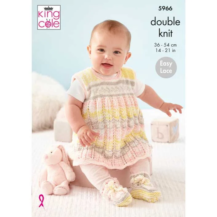 Cardigan Pinafore Dress Hat and Bootees in King Cole Cherish Dk