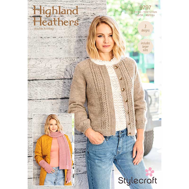 Cardigan, Scarf and Wristwarmers in Stylecraft Highland Heathers Dk 9797