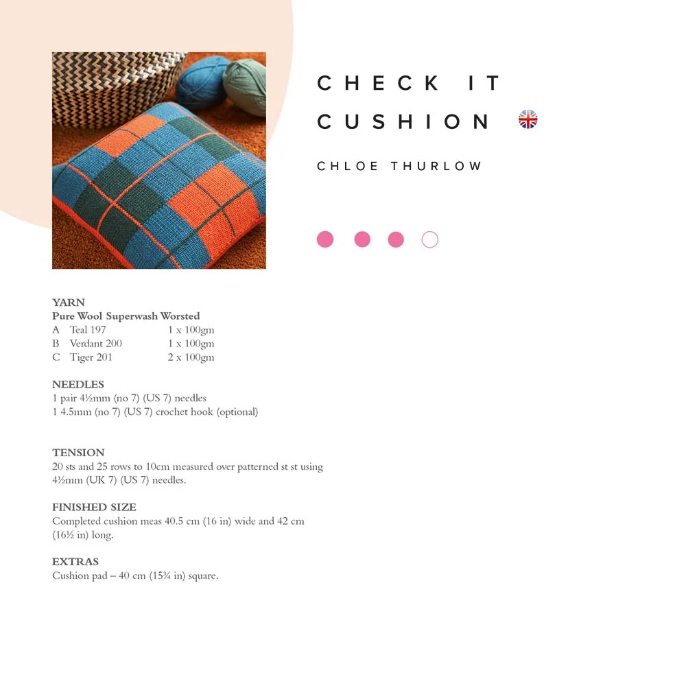 Check It Cushion in Rowan Pure Wool Worsted - Digital Version - Image 2