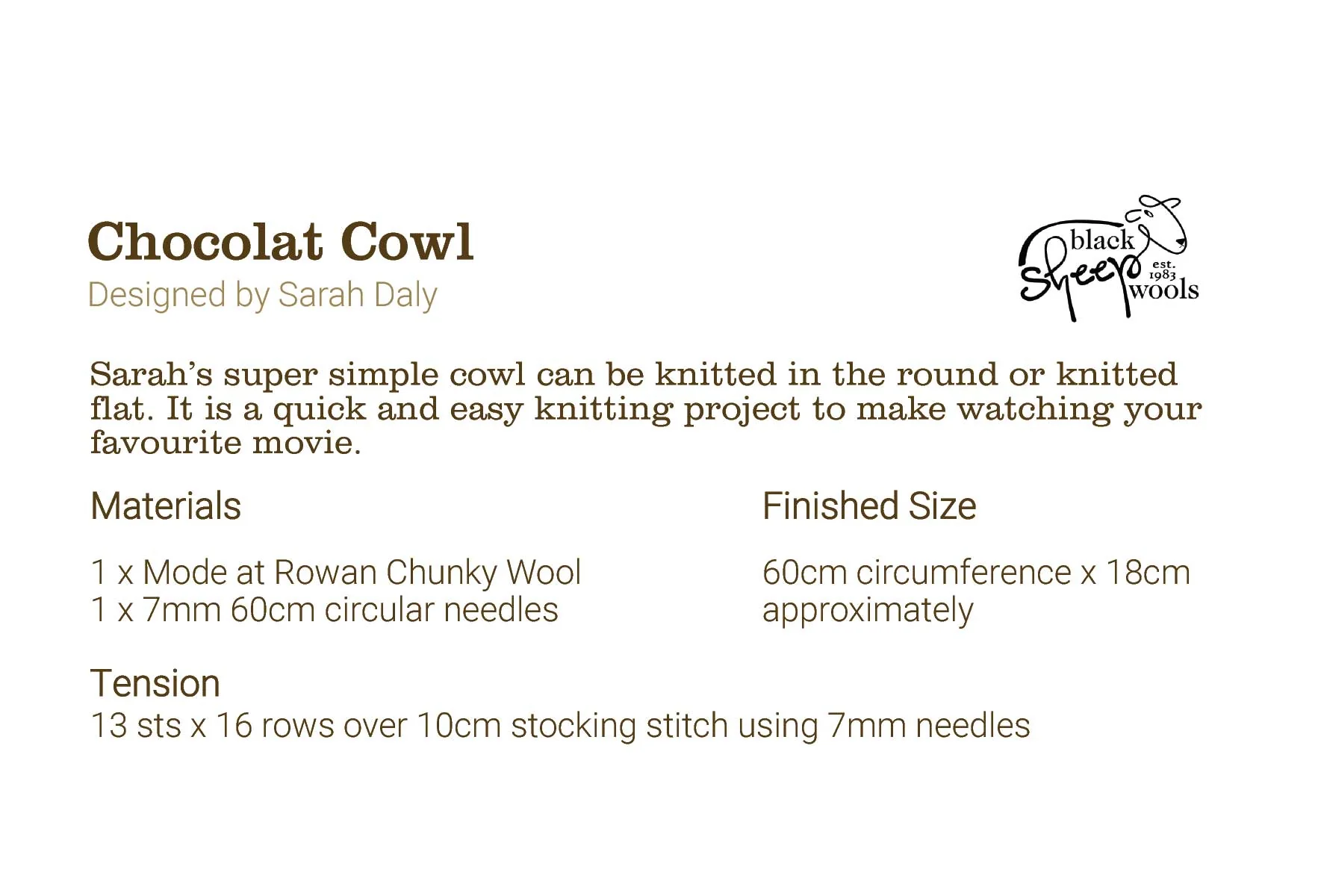 Chocolat Cowl in Mode at Rowan Chunky Wool by Sarah Daly - Digital Version - Image 2