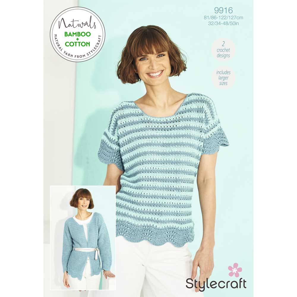 Crochet Tee shirt & Cardigan in Stylecraft Naturals Bamboo + Cotton DK