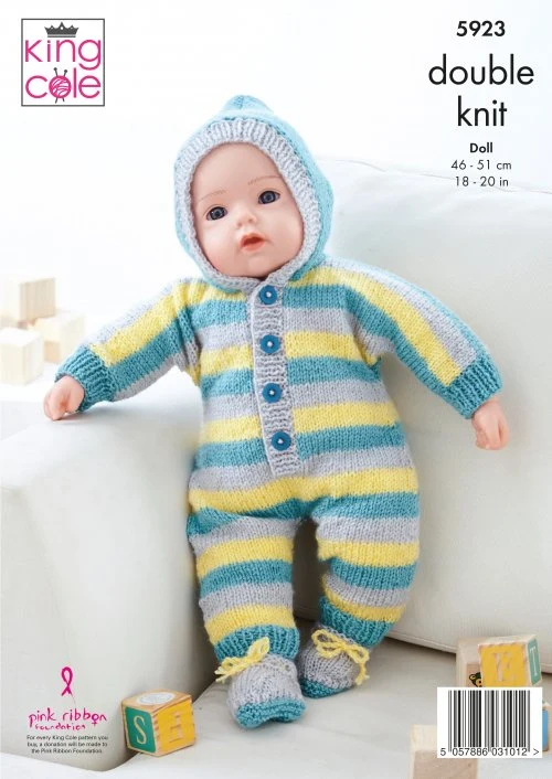 Dolls Clothes - Babygrow, Bootees, Jacket, Leggings And Hat Knitted in King Cole DK - Image 2