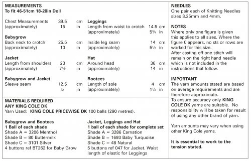 Dolls Clothes - Babygrow, Bootees, Jacket, Leggings And Hat Knitted in King Cole DK - Image 3