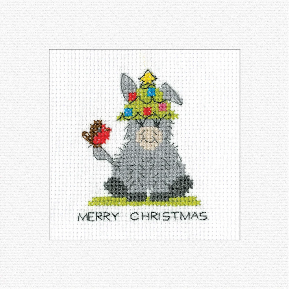 Donkey Tree Hat Greetings Card - Heritage Crafts Cross Stitch Kit