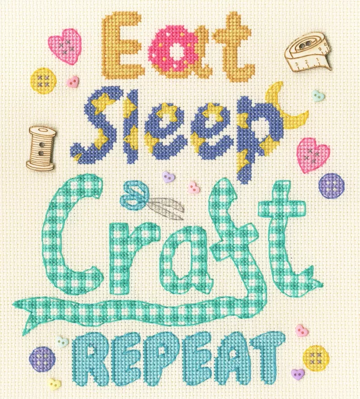 Eat, Sleep, Craft, Repeat - Bothy Threads Cross Stitch Kit
