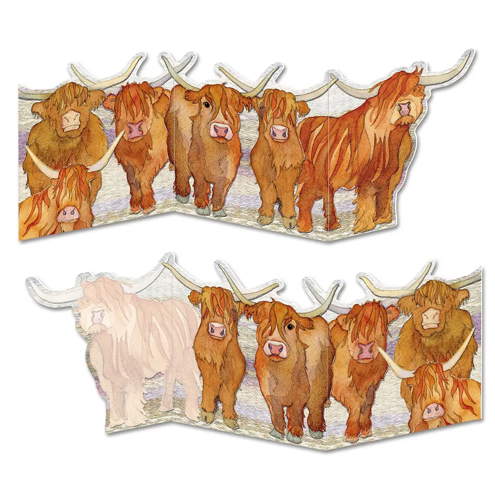 Emma Ball Greetings Card - Highland Coos
