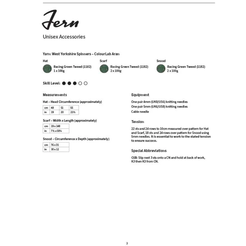 Fern Unisex Accessories in West Yorkshire Spinners ColourLab Aran - Digital Version DBP0306 - Image 2