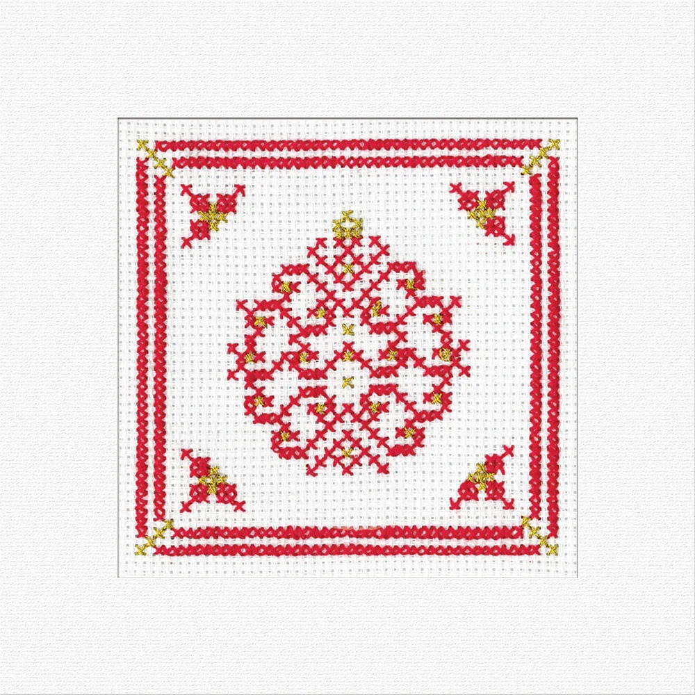 Filigree Christmas Bauble Red Greetings Card - Heritage Crafts Cross Stitch Kit