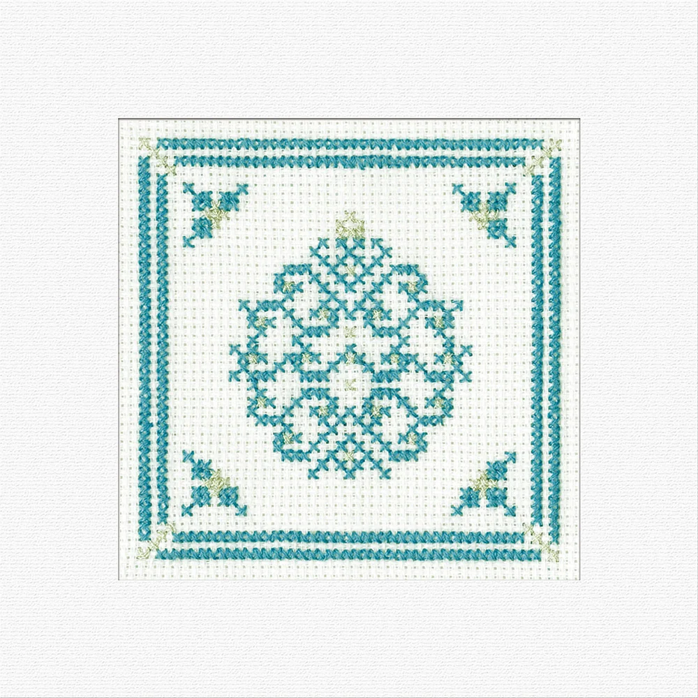 Filigree Christmas Bauble Teal Greetings Card - Heritage Crafts Cross Stitch Kit