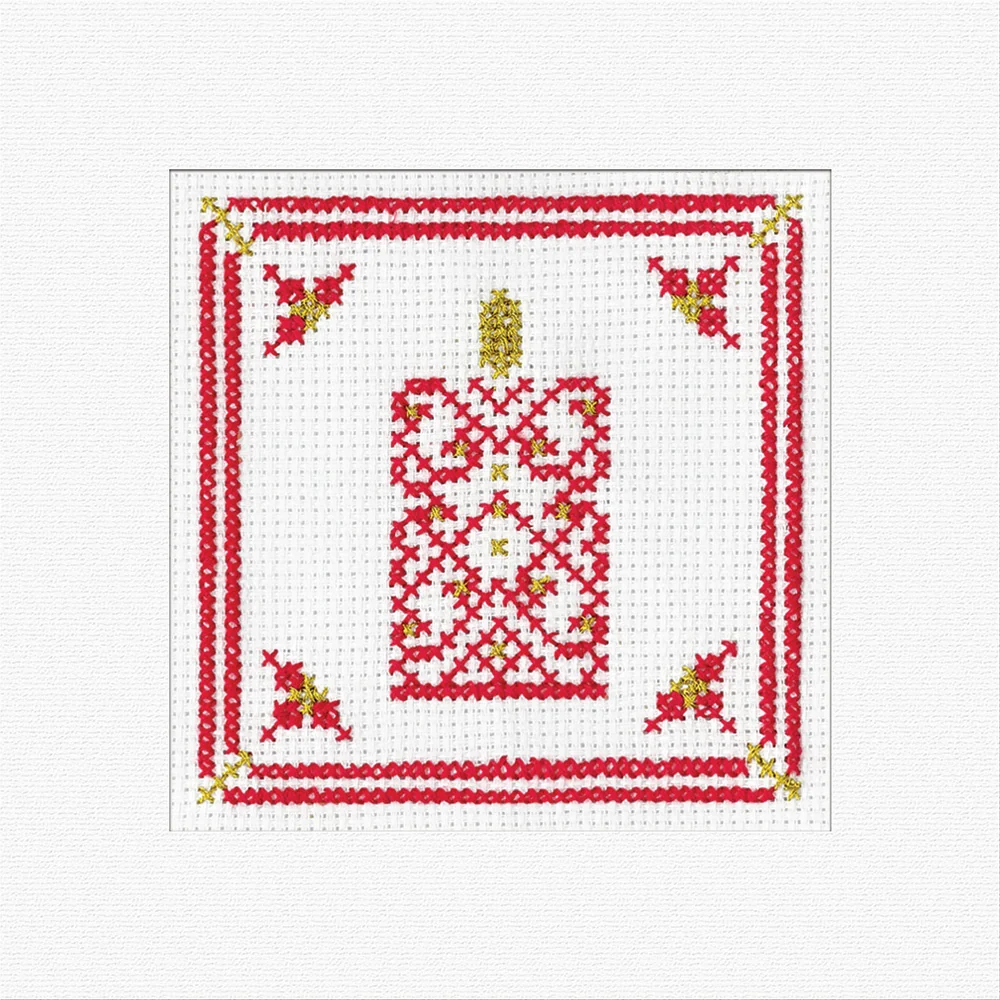 Filigree Christmas Candle Red Greetings Card - Heritage Crafts Cross Stitch Kit