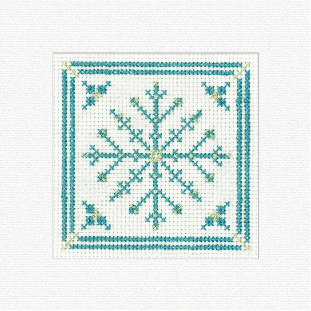 Filigree Christmas Snowflake Teal Greetings Card - Heritage Crafts Cross Stitch Kit