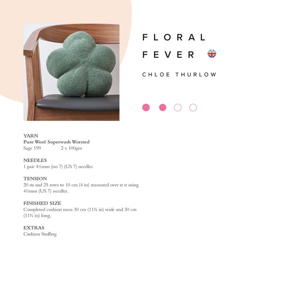 Floral Fever Cushion in Rowan Pure Wool Worsted - Digital Version - Image 2