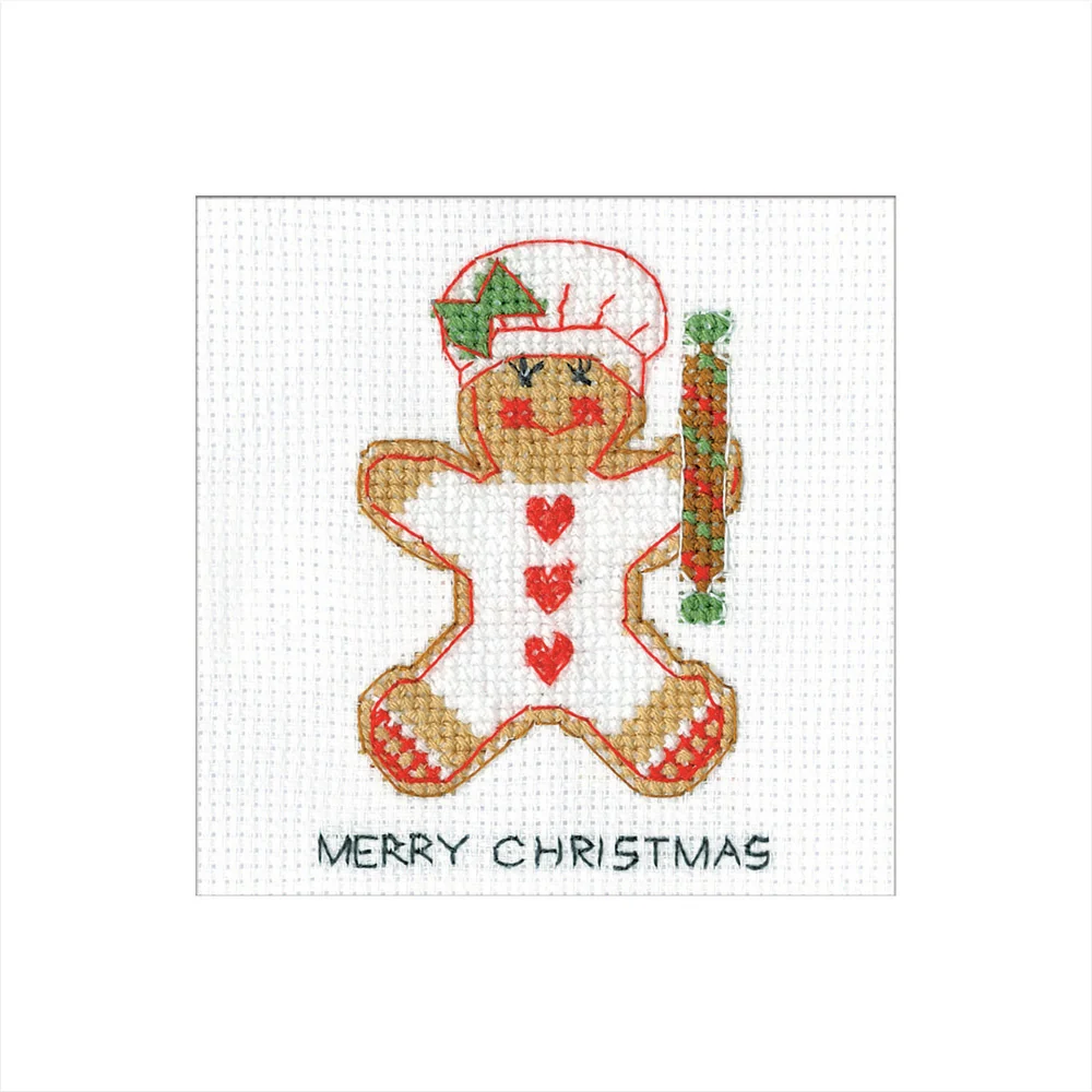 Gingerbread Baker Girl Greetings Card - Heritage Crafts Cross Stitch Kit