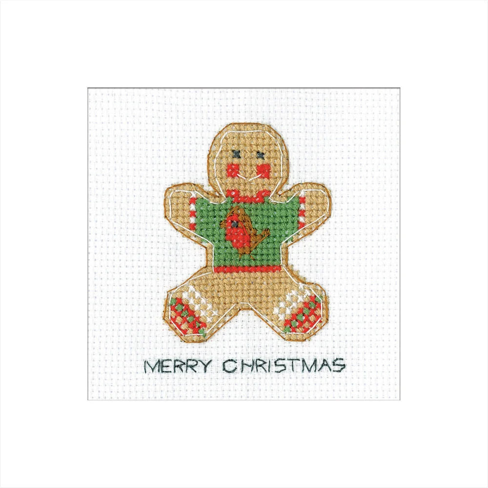 Gingerbread Christmas Jumper Greetings Card - Heritage Crafts Cross Stitch Kit