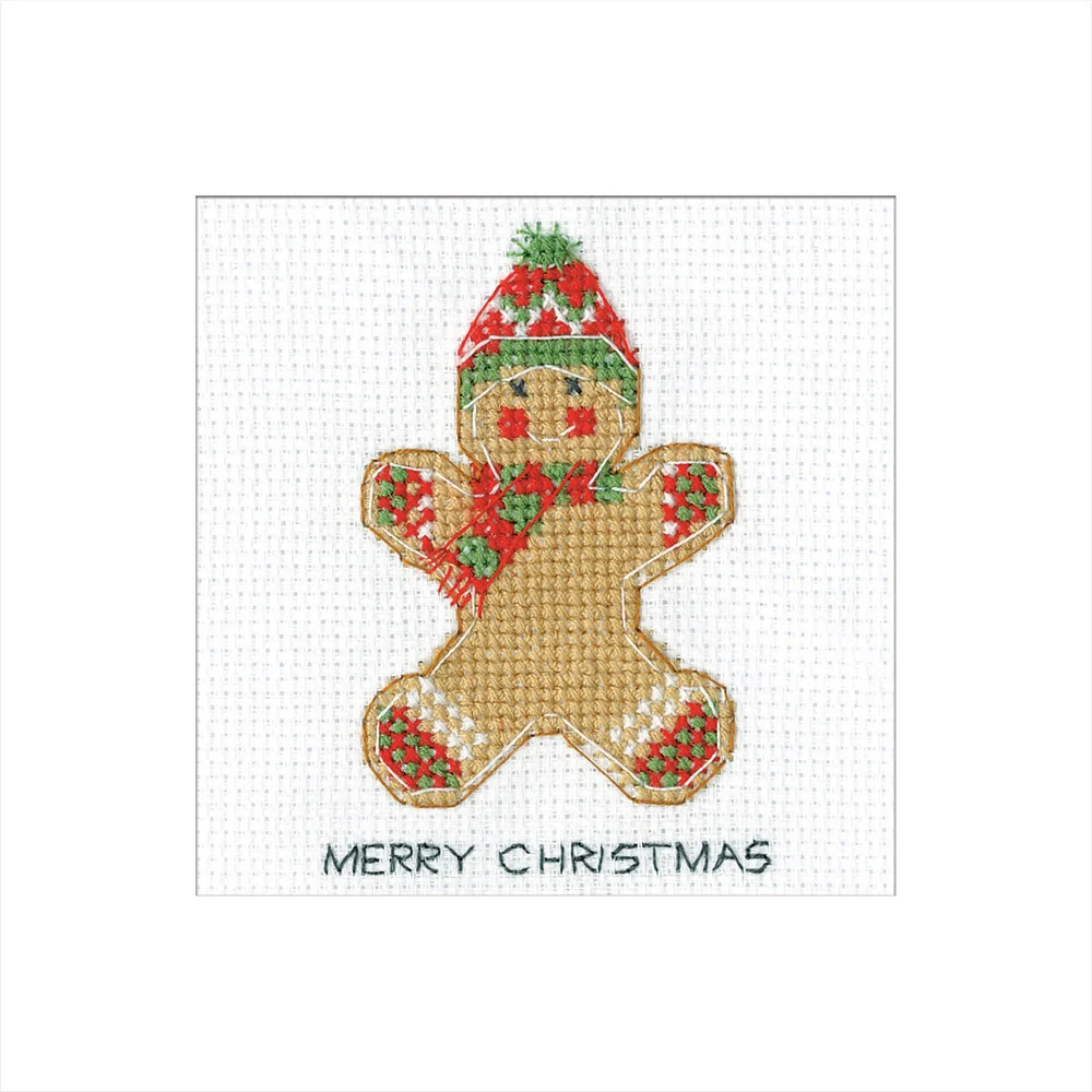 Gingerbread Winter Hat Greetings Card - Heritage Crafts Cross Stitch Kit