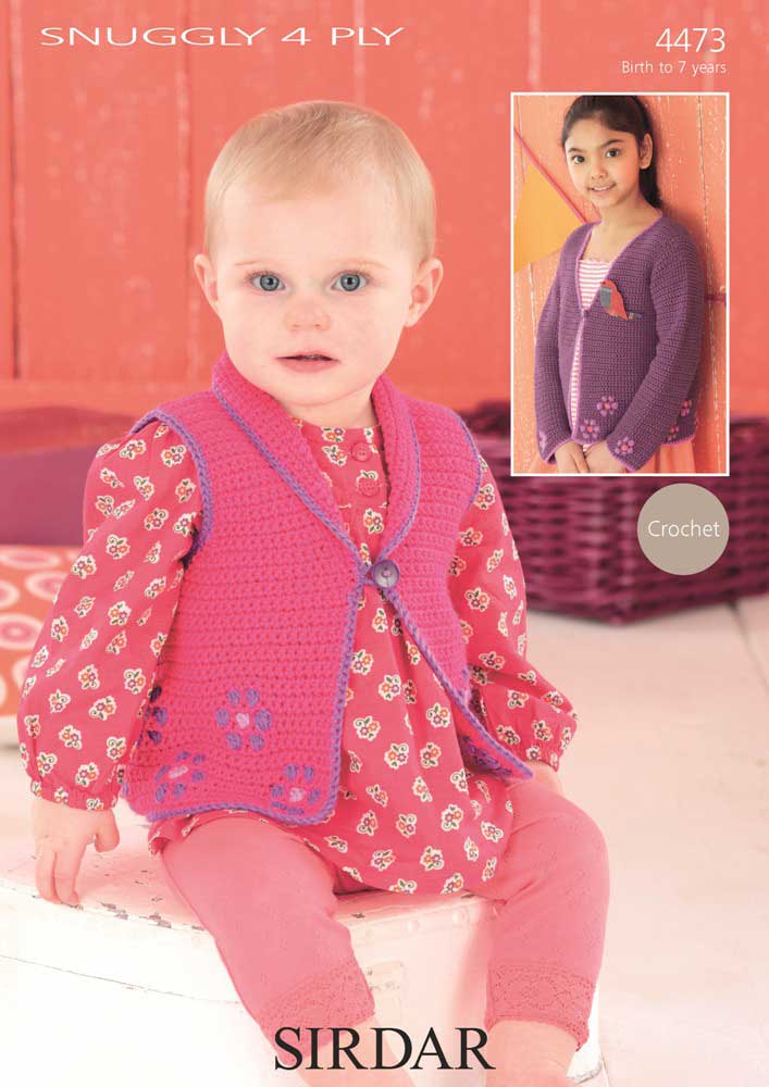 Girls Cardie and Waistcoat in Sirdar Snuggly 4ply