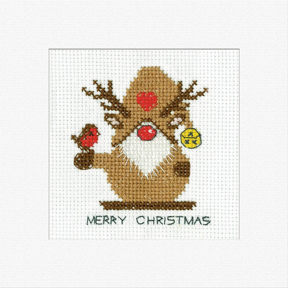 Gonk Rudolph Greetings Card - Heritage Crafts Cross Stitch Kit