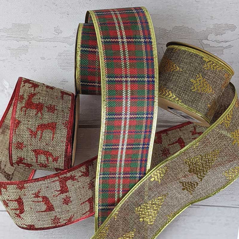 Groves Wire Edge Christmas Ribbon: 2.7m x 63mm