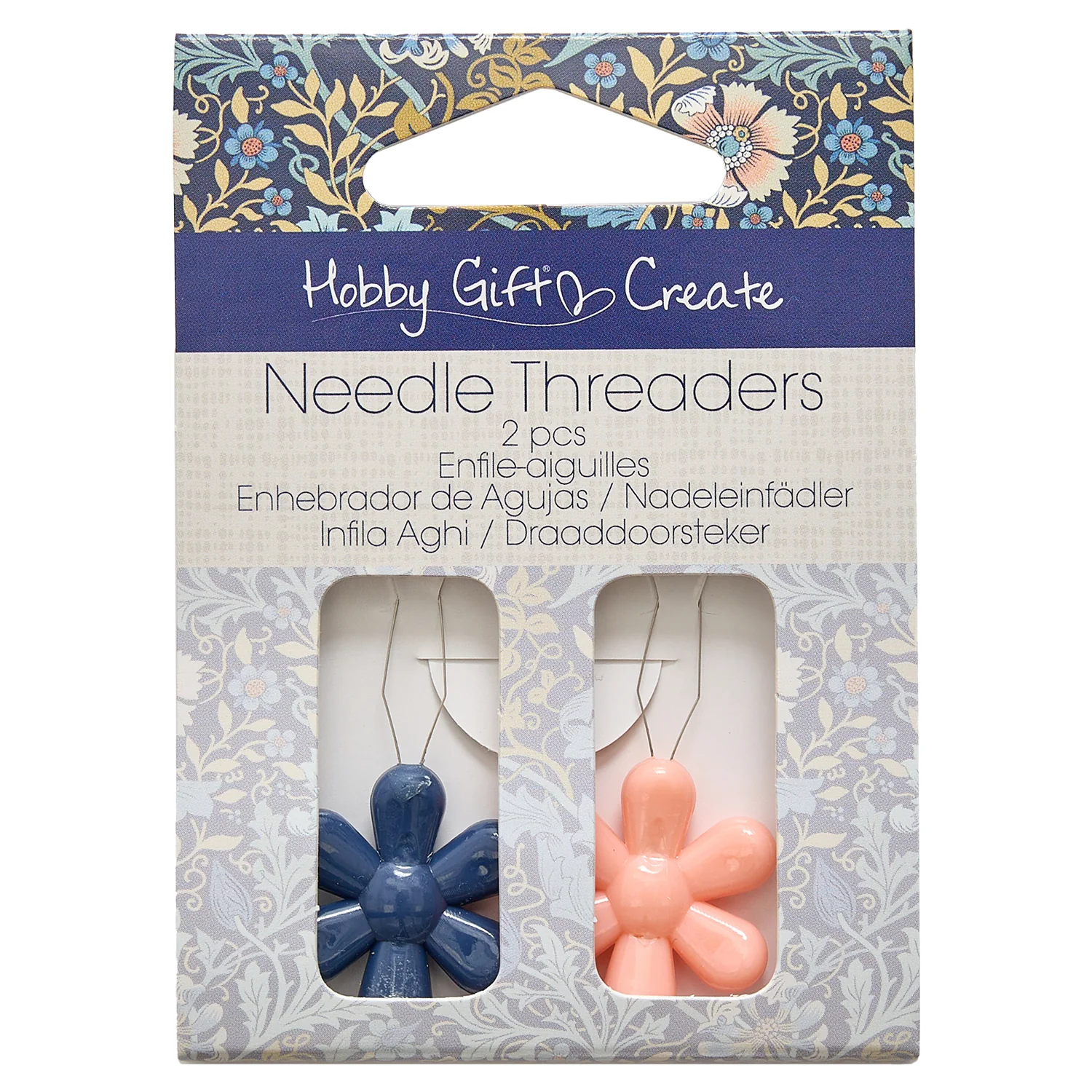 Hobby Gift Flower Needle Threaders 2 Pieces - Woodblock Floral - Image 2