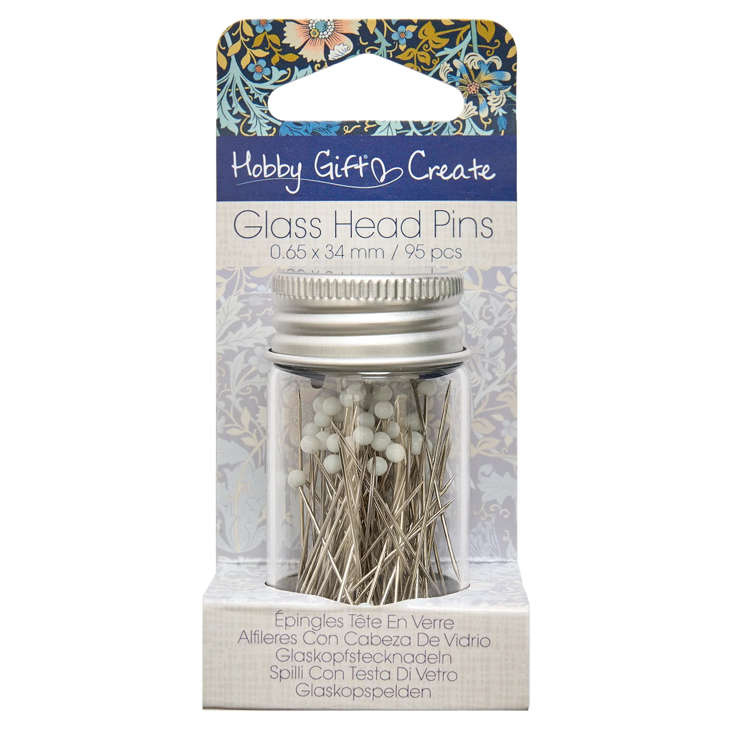 Hobby Gift Glass Head Pins In Jar 95 Pieces - Woodblock Floral - Image 2