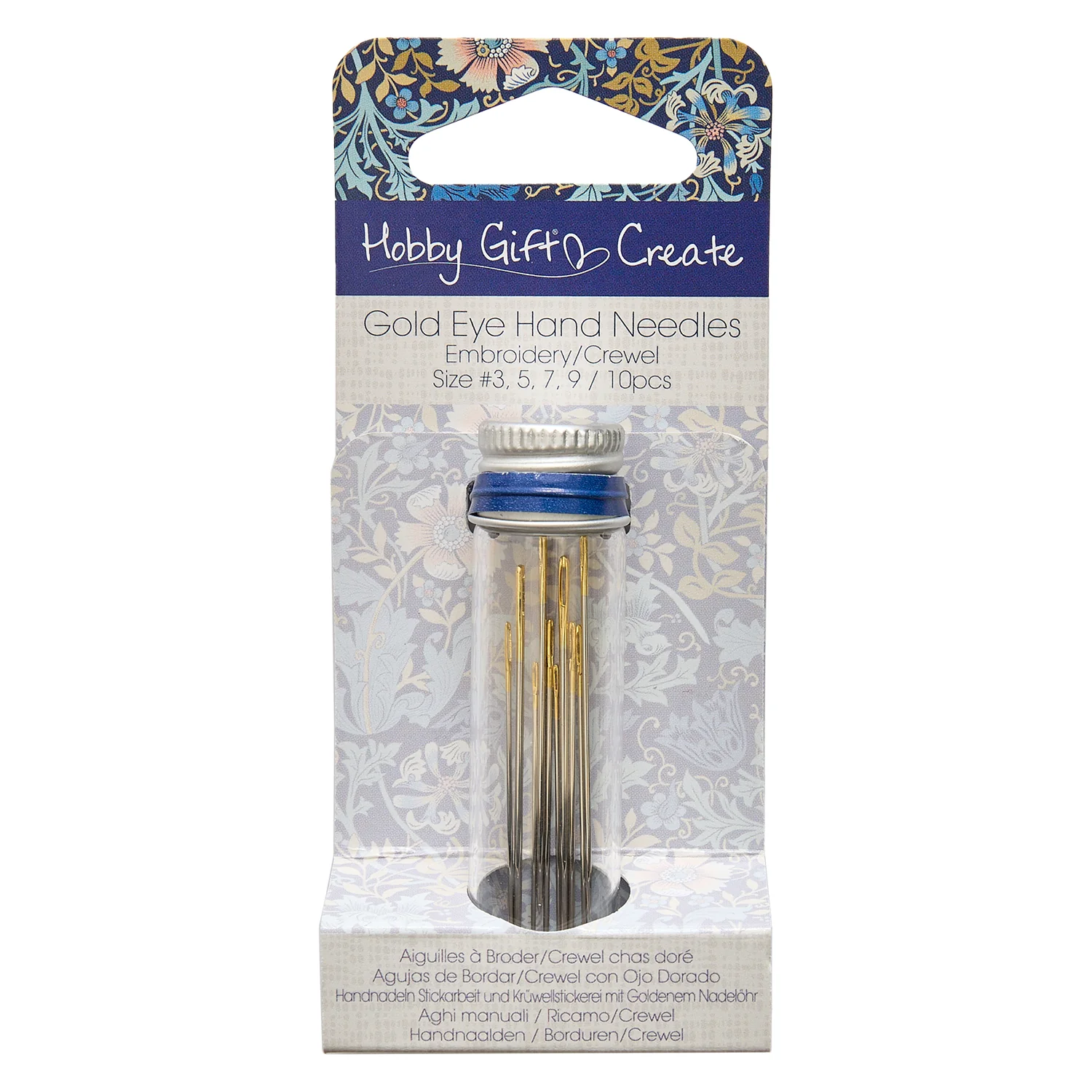 Hobby Gift Gold Eye Embroidery Needles Sizes 3-9 10 Pieces - Woodblock Floral
