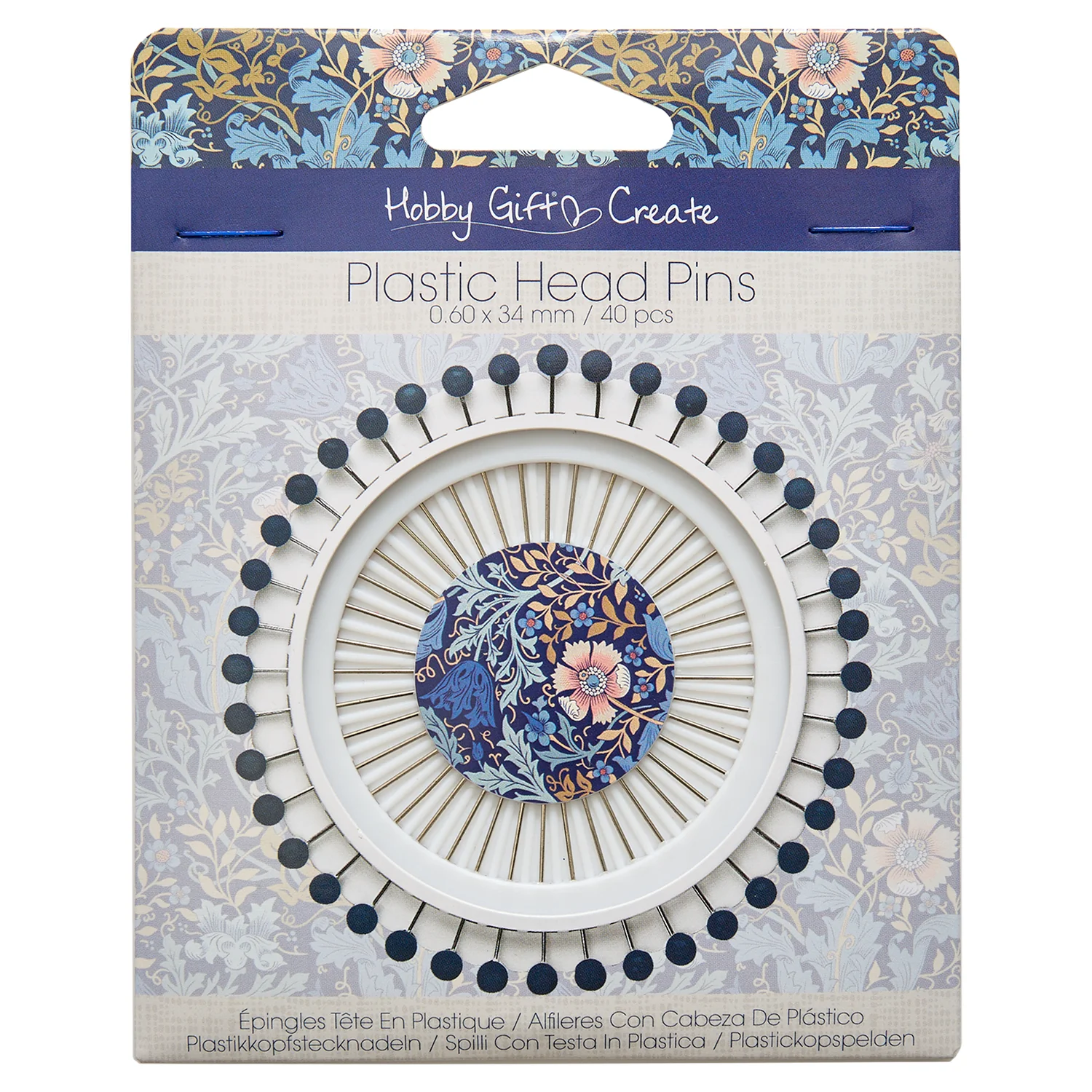 Hobby Gift Plastic Head Pins Wheel 40 Pieces - Woodblock Floral