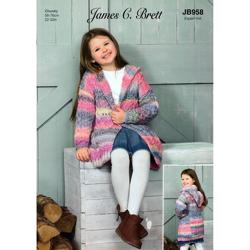 Hooded Cardigan in James C Brett Marble Chunky