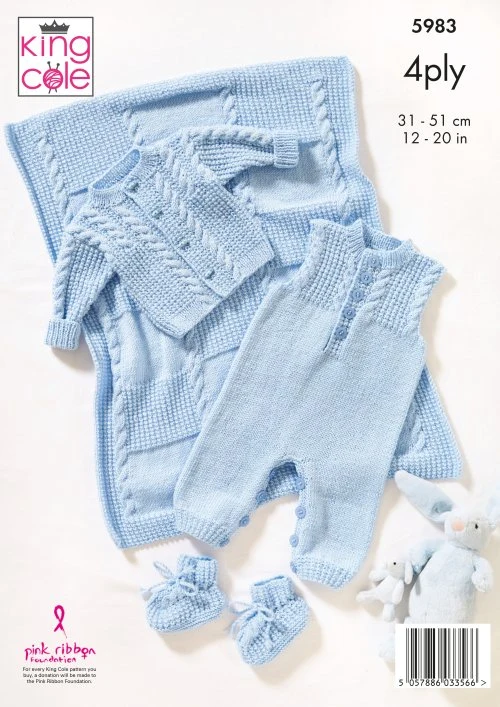 Jacket, Dungarees, Bootees & Blanket Knitted in King Cole Cherished 4Ply - Image 3
