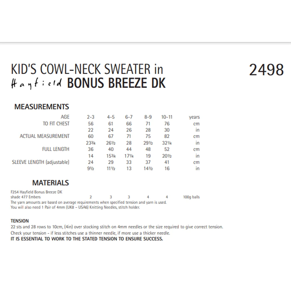 Kids Cowl Neck Sweater in Hayfield Bonus Breeze Dk - Image 2