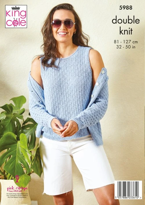 Ladies Cardigan and Top Knitted in King Cole Linendale DK - Image 3