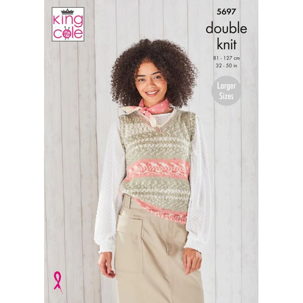 Ladies Round and V Neck Tank Tops in King Cole Fjord Dk - Digital Version 5697