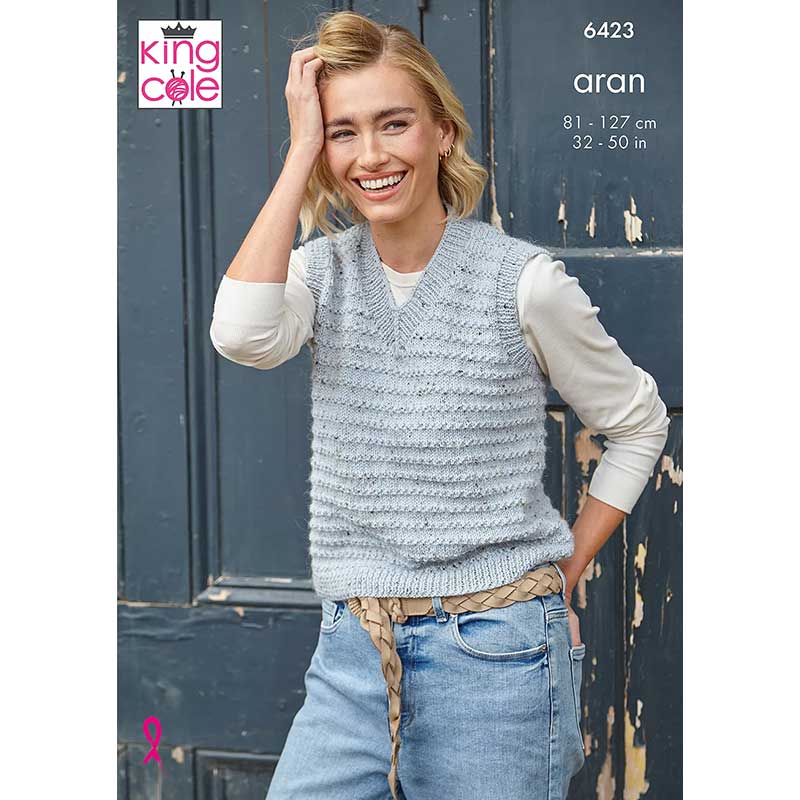 Ladies’ Round and V-Neck Tanks knitted in King Cole Homespun Aran
