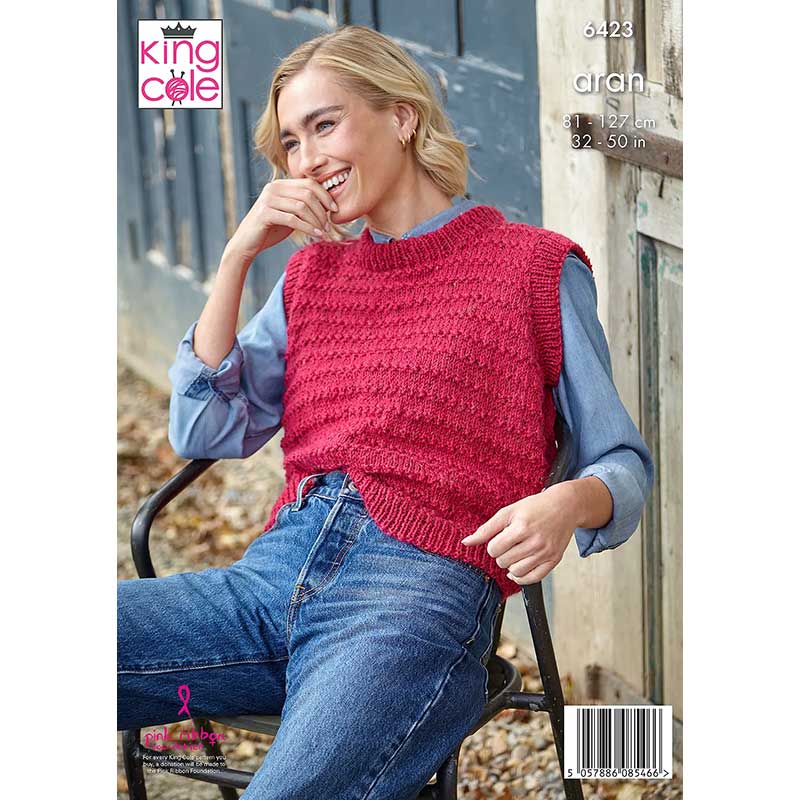 Ladies’ Round and V-Neck Tanks knitted in King Cole Homespun Aran - Image 3