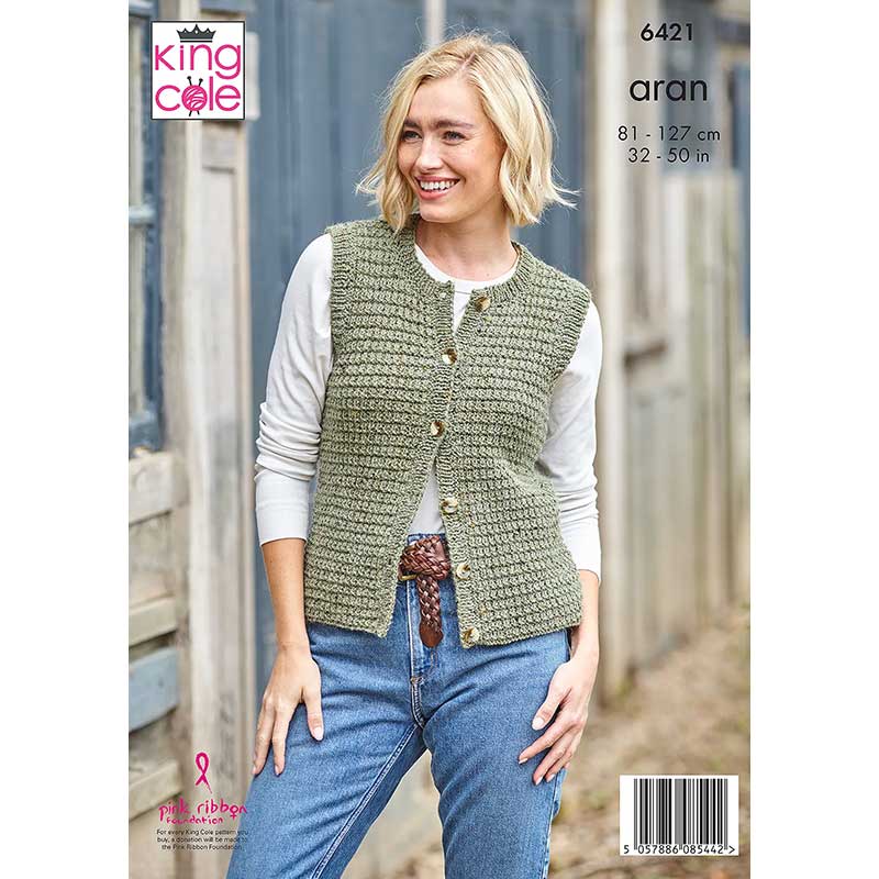 Ladies’ Waistcoats knitted in King Cole Homespun Aran - Image 3