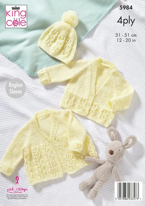 Matinee Jacket, Cardigan & Hat Knitted in King Cole Cherished 4Ply - Image 3