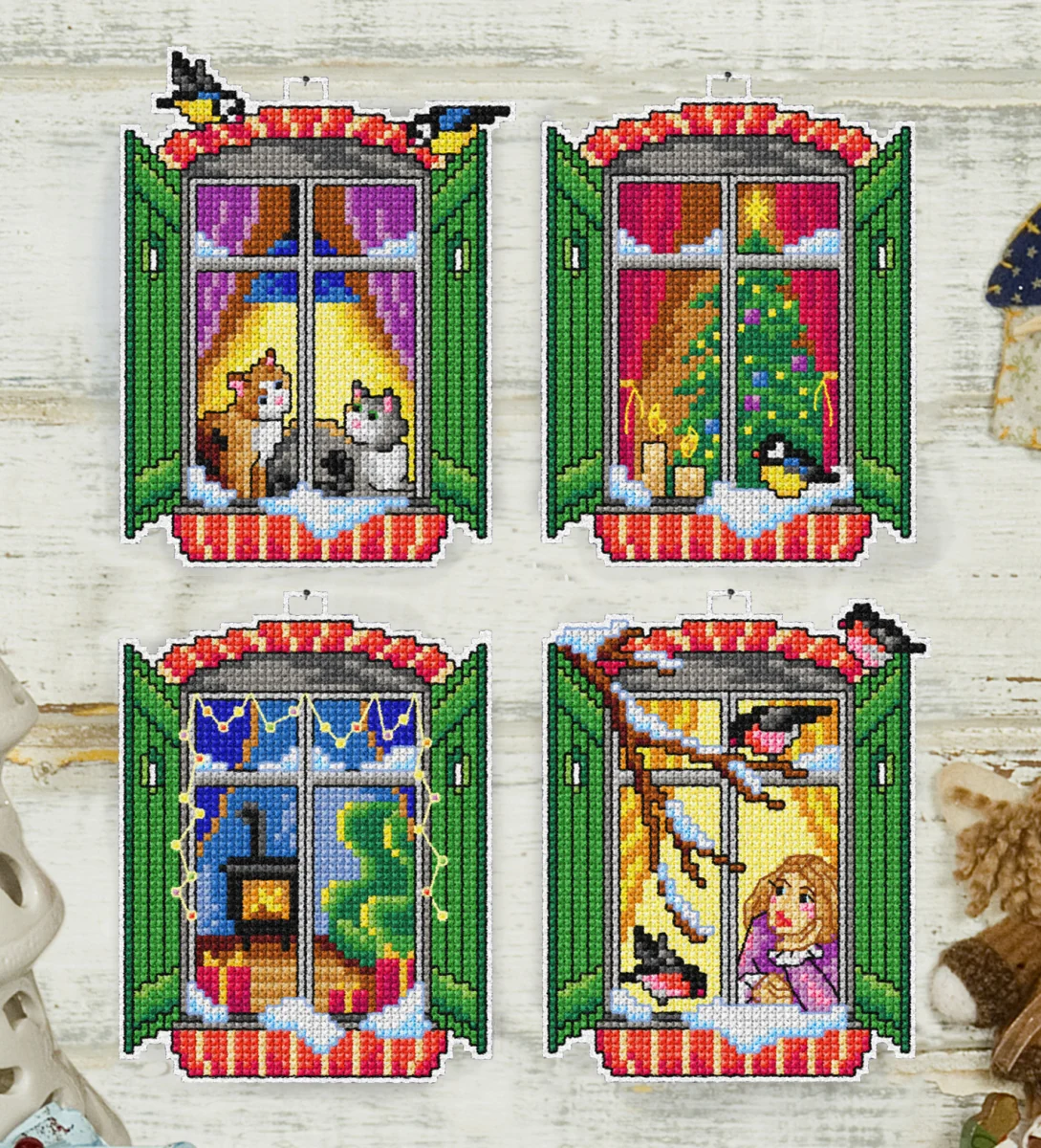 Orchidea Counted Cross Stitch Kit - Winter Windows - Set of 4