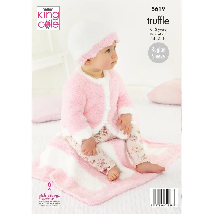 Pram Blanket, Cardigan, Hooded Top, Hat & Socks Knitted in King Cole Truffle - Image 3