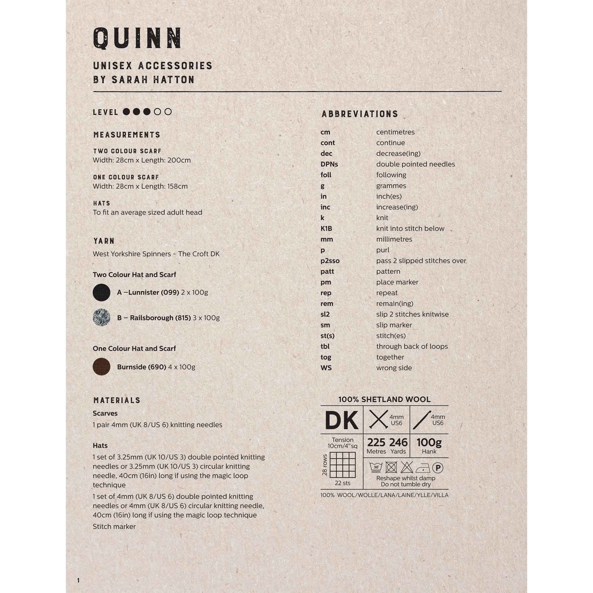 Quinn Unisex Accessories in West Yorkshire Spinners The Croft Dk - Digital Version DPB0050 - Image 2