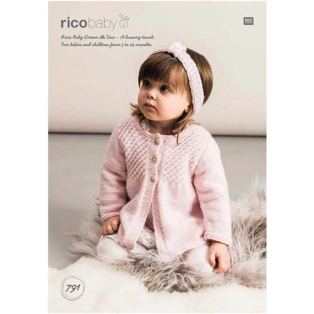Rico Babies Cardigans & Headband Knitting Pattern in Baby Dream Uni DK - Digital Version