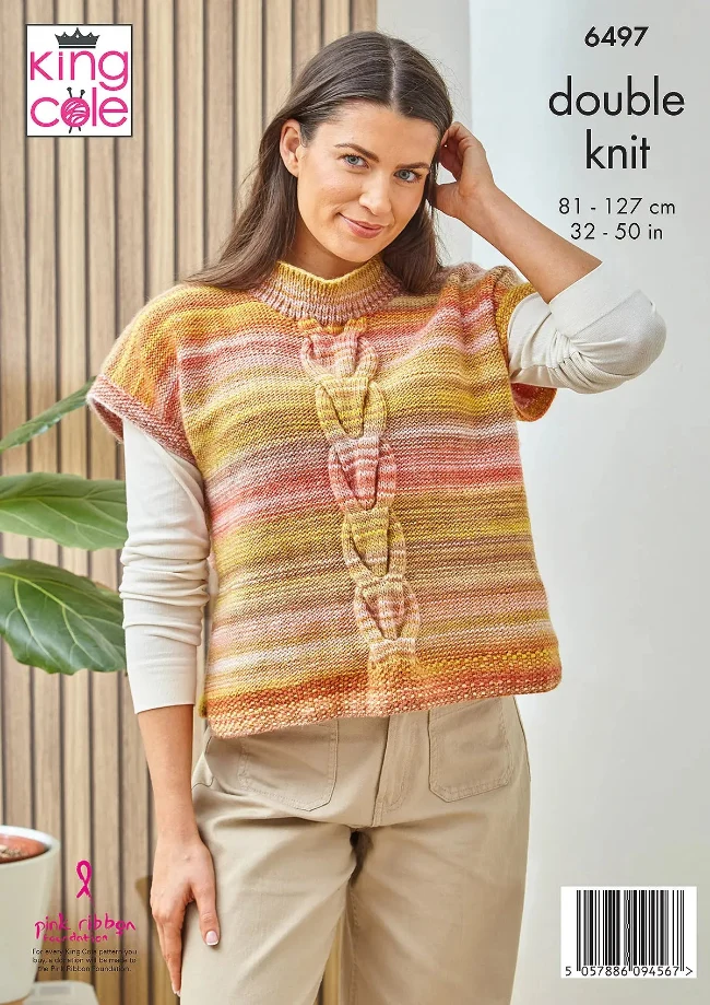 Round and V Neck Tank Tops Knitted in King Cole Cottagespun Dk - Image 3