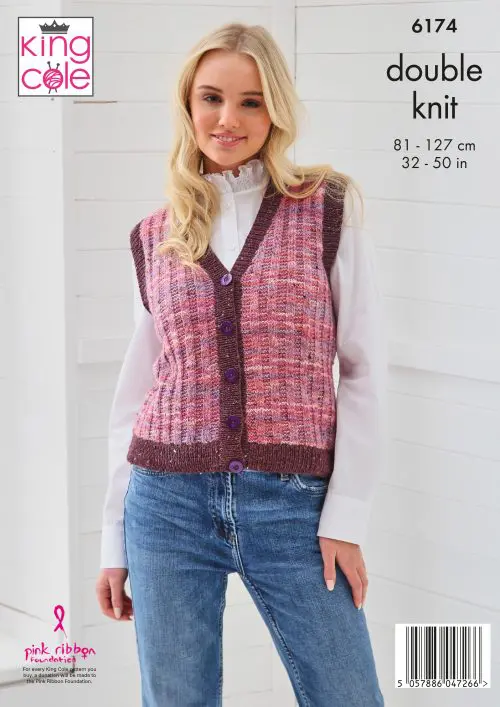 Round & V-Neck Waistcoats Knitted in King Cole Homespun Prism DK - Digital Version 6174 - Image 3