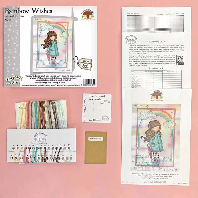 Santoro London Gorjuss: Rainbow Wishes - Bothy Threads Cross Stitch Kit - Image 2