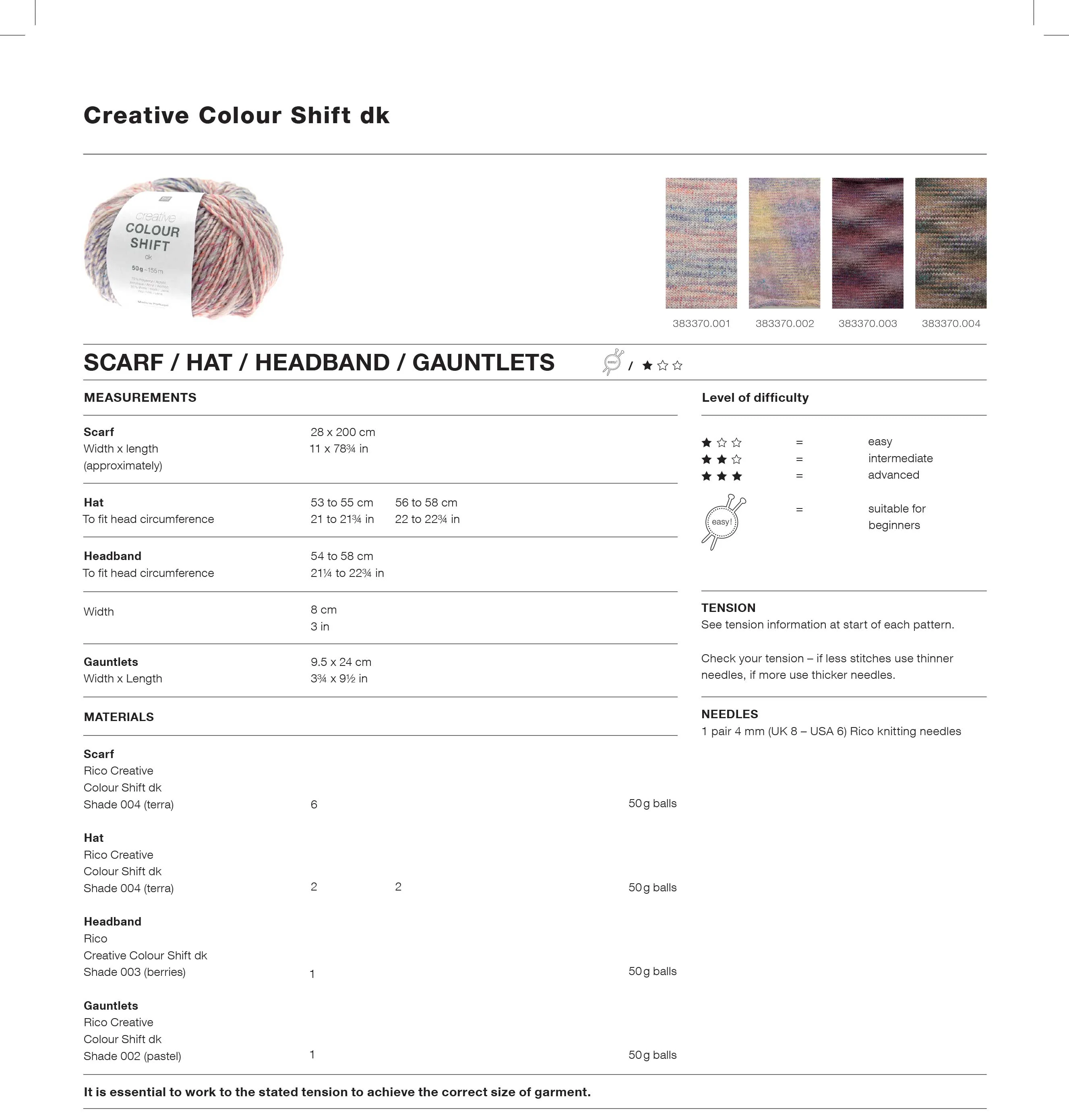 Scarf / Hat / Headband / Gauntlets in Rico Creative Colour Shift Dk - Digital Version 1301 - Image 2